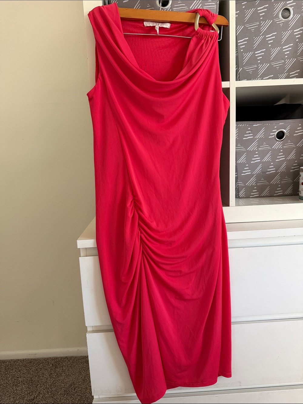 Halston Heritage Sleeveless Cowl Neck Ruched Midi Dress